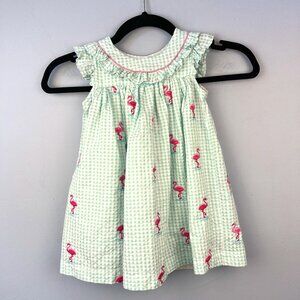 Baby Cotton Summer Dress Size 24‎ mos Green/White Check Embroidered Flamingos